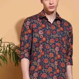 FUBAR Floral Printed Long Sleeves Slim Fit Cotton Shirt-image-90