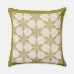 Fabindia Jarul Off White & Green Floral Printed Cutwork Cotton Square Cushion Cover-image-78