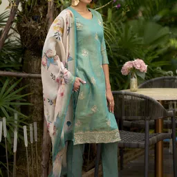 SHREE LAXMINARAYAN EXPORT Women Ethnic Motifs Embroidered Regular Kurta with Trousers & With Dupatta image 2