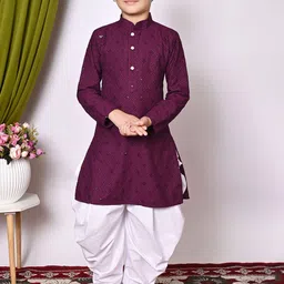 Sangria Boys Embroidered Sequinned Mandarin Collar Kurta With Patiala-image-92