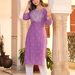 BKApparels Floral Printed Round Neck Pure Cotton Straight Kurta-picture-15