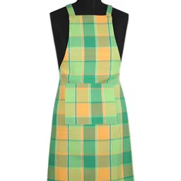 NewLadiesZone Green & Yellow Checked 250 GSM Pure Cotton Aprons-image-48