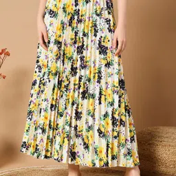 OTABU Floral Printed Accordian Pleated Flared Maxi Skirts-picture-11