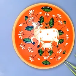 apka mart Orange-Colored & White Wooden Pichwai Cow Wall Art-image-56