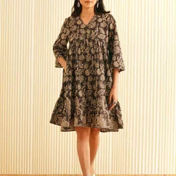 JAYPORE Floral Print A-Line Dress-image-4