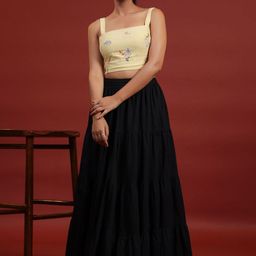 anayna Women Pure Cotton Flared Maxi Skirt-45