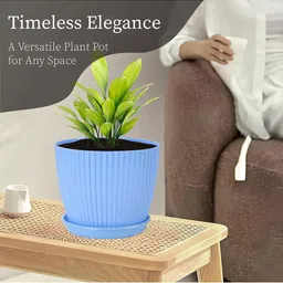 Kuber Industries Peach-Coloured & Blue 2 Pieces Textured Durable Planters With Tray image 5
