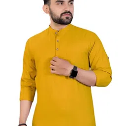 Edin Men Yellow Straight Organic Cotton Kurtas-picture-29