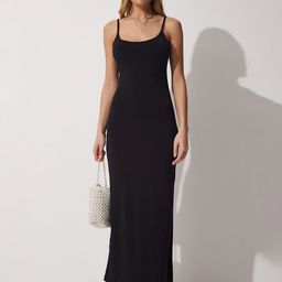 Happiness istanbul Shoulder Strap Solid Maxi Dress-image-91