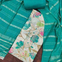 Blissta Floral Printed Beads And Stones Unstitched Dress Material-image-106