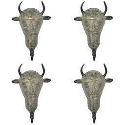 IndianShelf Bronze 4 Pieces Bull Face Brass Wall Hooks-picture-19