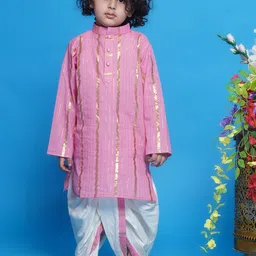 Little Bansi Boys Striped Mandarin Collar Pure Cotton Kurta With Dhoti Pants-image-82