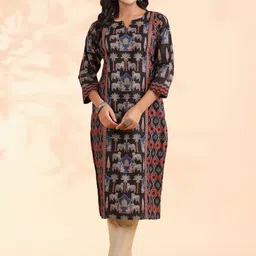 Vbuyz Ethnic Motifs Printed Sequinned Cotton Straight Kurta-picture-28