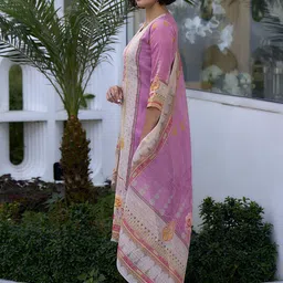 SHREE LAXMINARAYAN EXPORT Ethnic Motifs Printed Thread Work Kurta With Trousers & Dupatta image 5