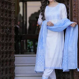 zinzraa Floral Embroidered Round Neck Straight Kurta With Trousers And Dupatta-image-28