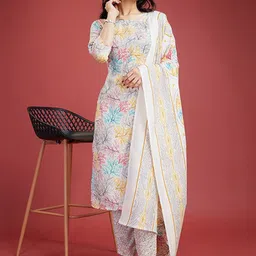 Jayalakshmi Silks Women Floral Printed Regular Kurta with Trousers & With Dupatta-image-0