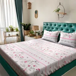 Myntra Elegant Homes Cream-Coloured & Pink Floral 300TC Super King Bedsheet Set-2.7mX2.7m-image-40