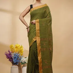 SLAGHA Ethnic Motifs Zari Taant Saree-image-35