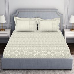 SPACES tonalelgence Cream-Coloured 100% Cotton 144 TC Queen Bedsheet with 2 Pillow Covers-8