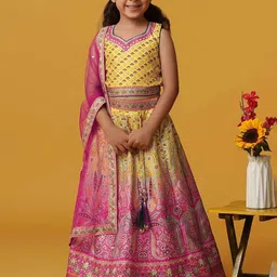 BAESD Girls Printed Beads and Stones Tie Dye Ready to Wear Lehenga & Blouse With Dupatta-picture-23