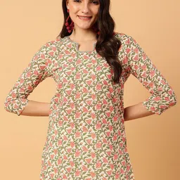 NEESH Women Floral Printed Pure Cotton Straight Kurti-87