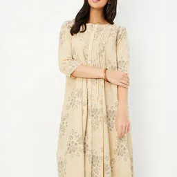 max Women Floral Printed Boat Neck Cotton A-Line Kurta-23