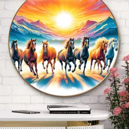 Myntra Elegant Homes White & Blue 7 Running Horses Wooden Painting Wall Art-image-52