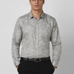 V Dot Men Spread Collar Floral Printed Cotton Formal Shirt-image-89