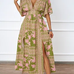 Routes by All About You Women Floral Print Flared Sleeve Maxi Dress-image-24