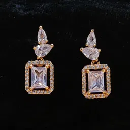 JYONA Gold-Plated American Diamond Studded Classic Shaped Drop Earrings-42