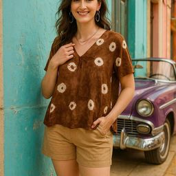 CORSICA Women Brown Tie and Dye Rayon Top-picture-1