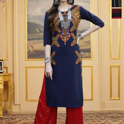 HERE&NOW Selection Of 3 Floral Printed Round Neck Straight Kurtas-image-39