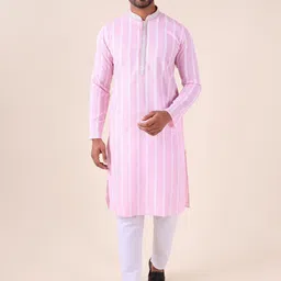 Aurik Men Pure Cotton Striped Mandarin Collar Kurta with Pyjamas-picture-30