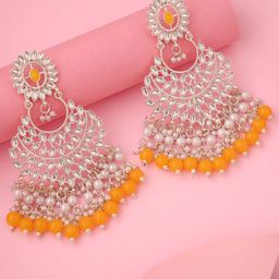 Anouk Gold-Plated Artificial Stones And Beaded Contemporary Shaped Drop Earrings image 2