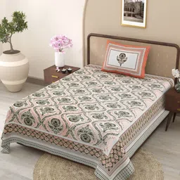 Myntra Elegant Homes White & Red Floral Cotton 300 TC Single Bedsheet Set 2.29m x 1.52m-image-44