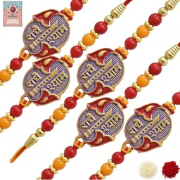 MEIRA JEWELLERY Set Of 5 Rakhi With Roli Chawal & Greetings Card Set-image-35