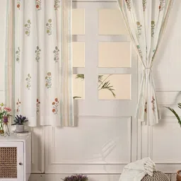 Peepul Tree Mustard & Teal Set of 2 Floral Sheer Window Curtain-26