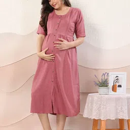 EASY MOM Solid Fit & Flare Midi Dress-image-55