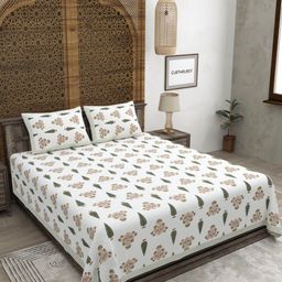 CLOTHOLOGY Green & Cream-Coloured Printed 180TC Cotton King Bedsheet Set 2.75 m x 2.25 m-image-48