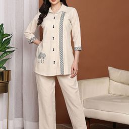 ETC Printed Shirt Collar Shirt With Trousers Co-Ords-12