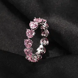 Jewels Galaxy Silver Plated Crystals Stone-Studded Heart Shaped Adjustable Finger Ring-17