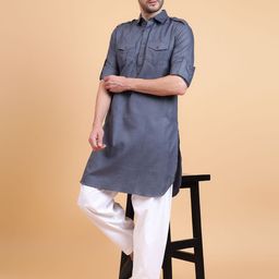 Sultan The King Of Kurta Shirt Collar Roll-Up Sleeves Cotton Pathani Kurta-26