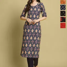 7Threads Selection Of 6 Ethnic Motifs Printed Round Neck Straight Kurta-image-60
