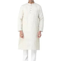 Exotic India Self Design Mandarin Collar Pure Cotton Straight Kurta with Pyjamas-picture-16