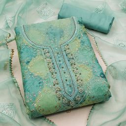 SHADOW & SAINING Embroidered Organza Semi-Stitched Dress Material-image-32