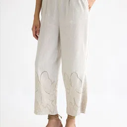 Ancestry Women Floral Self Design Straight Fit Trousers-picture-8