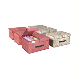 Aura Maroon & White 6 Pieces Foldable Drawer Organisers-5