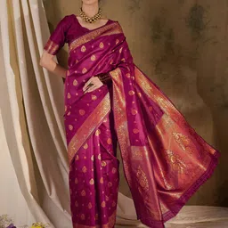 MANVAA Woven Design Zari Silk Blend Banarasi Saree-picture-12
