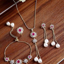 ZENEME Gold-Plated American Diamond-Studded Jewellery Set-picture-25
