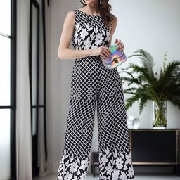 Pannkh Floral Printed Round Neck Sleeveless Cotton Jumpsuit-34